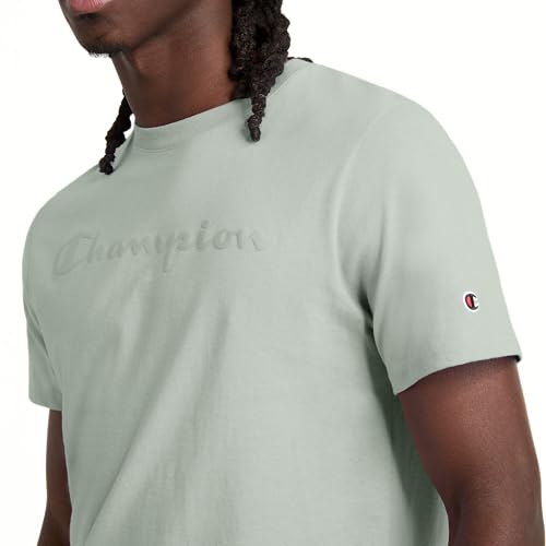Image of Champion Men's Graphic Short Sleeve T-Shirt, Standard Fit, Tonal Script Logo, Midweight 100% Cotton