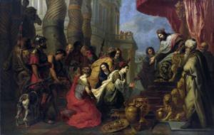 Peinture à l'huile The Meeting de Salomon et Saba | Toile de Maître Époustouflante 20x24 Pouces