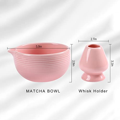 Zenrc Traditional Matcha Bowl With Pouring Spout And Whisk Holder (Reshaper) - Handmade Japanese Style Matcha Chasen Ritual Kit- 22Oz Big Salad Porridge Juice Bowl Chawan (Baby Pink) #TOP5