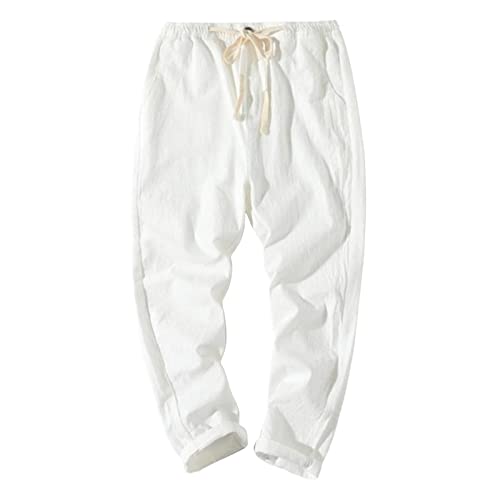 Leinenhose Herren Lang Herren Loose Fit Sommer Strandhose FüR Urlaub...