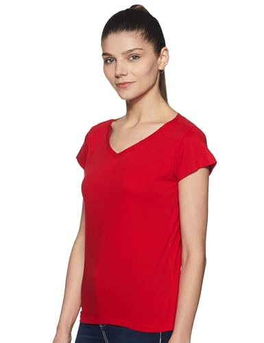 Image of Miss Chase Women's Maroon Super Soft V-Neck Short Sleeves Cotton Solid Regular Fit T-Shirt