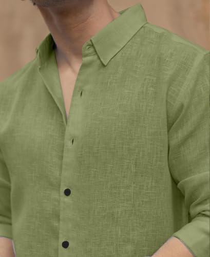 Image of NexaFlair Men's Shirt Regular Fit Solid Pattern Linen Cotton with Long Sleeve Collared Neck Standard Length and Button Down Closure Type | Mens Casual Shirts | Man's Formal Shirts
