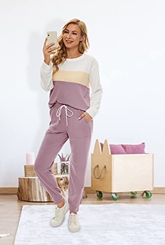 Fengbay Two Piece Outfits for women,Long Sleeve Crewneck Pullover Tops And Pants Sweatsuits Lounge Set with Pockets3