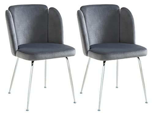 Juego de 2 sillas de Terciopelo y Metal Cromado - Gris - Hobart Cover
