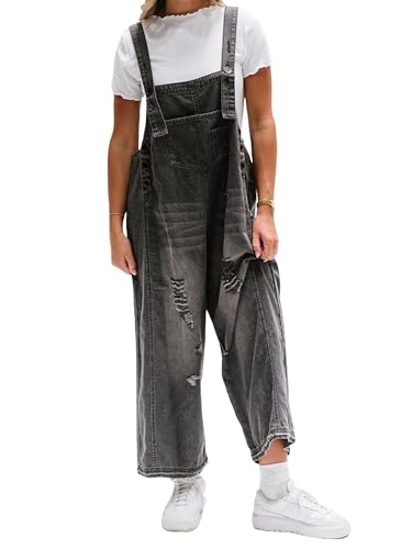 YILEEGOO Denim Jumpsuits for Women Straight Leg Stretch Jeans Dungarees Bib Overalls Regular Fit with Adjustable Straps (Z13487-Black, M)