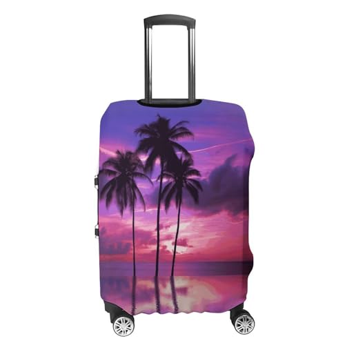 Palm Tree Purple Sunset Elastic Luggage Cover Suitcase Protector for 19-32 Inch Suitcases | Universal Stretchable Travel Bag Cover | Anti-Scratch, Washable with Zipper Closure M4