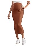 SHENHE Women's Maternity Skirt Adjustable Rib Knit High Waist Split Pencil Long Skirt Brown Large