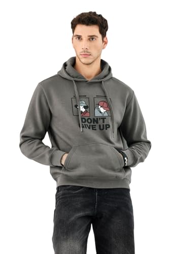 Image of SNITCH Men Casual Jacket| Regular Fit Full Sleeve Hooded Printed Graphic Style | Soft Cotton Blend Fleece Pullover with Kangaroo Pocket for Winter Wear