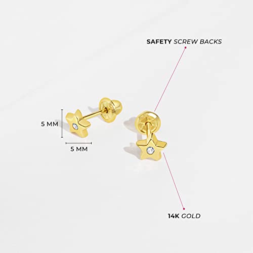 14k Yellow Gold Little 5mm Cubic Zirconia Star Screw Back Earrings Toddler Girls - Shiny Star Earrings with Safety Screw Back Locking for Infants & Children - Star Stud Earrings for Girls4
