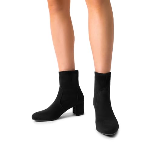 Dream Pairs Women'S Fitted Stretch Ankle Boots Fashion Low Chunky Heel Almond Toe Fall Heeled Booties Shoes,Size 6,Black-Suede,Sdab2414W thumb #6