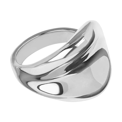 Amazon Essentials Chunky Modern Silver Statement Ring for Women in White Color High Polish Size 9 Silver 9
