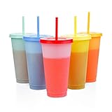 Color Changing Cups Tumblers with Lids and Straws - 5 Reusable Tumblers Plastic Cold Cups for Adults...