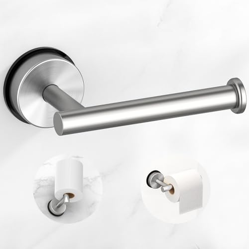 Toilet Paper Holder Wall Mounted Suction Cup Toilet Paper Holder for Bathroom SUS304 Stainless Steel Rustproof Toilet Roll Holder No Drill No Adhesive Removable No Trace Space Saving (Silver)