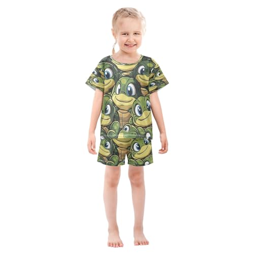 Green Urtle Kids Pjs Set Boys Girls Summer Short-Sleeve Sleepwear Pajamas 2PCS3