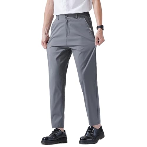 Spring Summer Thin Ice Silk Suit Pants Men's Business Straight Slim Ankle Length Casual Pants Male