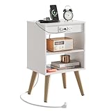 WLIVE White Nightstand, Bedside Tables, Night Stand with Charger Station, Side Table with Storage Shelf, End Table with USB Ports and Outlets for Bedroom, 15.12' D x 11.73' W x 23.74' H