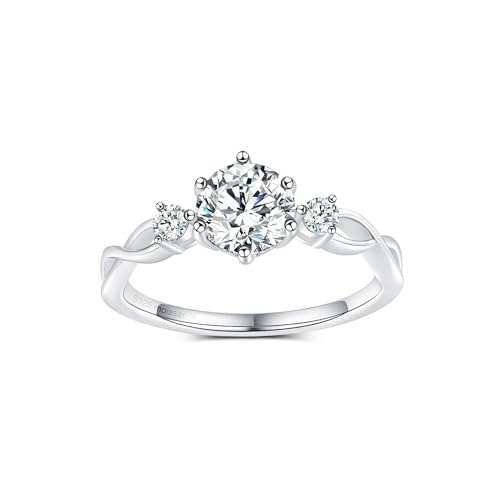 VOLUKA White Gold Plated 925 Silver Moissaite Ring For Women 0.5CT - 1CT Lab Diamond Promise Ring Wedding Engagement Silver Moissanite Ring