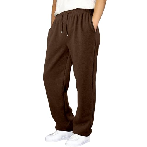 Boys Baggy Sweatpants Straight Wide Leg Loose Fit Fleece Open Bottom Pants Lounge Drawstring Elastic Waist Pockets Joggers