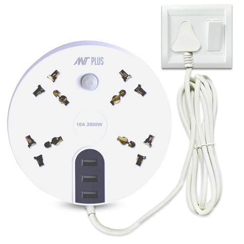 Ant Plus Electric 430 Power Strips with 4 Universal Socket and 3 USB-A, 3-Meter Cord, 2500-Watt, Fireproof, Heavy Duty Cable Overload Protection, Extension Cord for Home/Office Appliances - White Ant Plus Electric 430 Power Strips with 4 Universal Socket and 3 USB-A, 3-Meter Cord, 2500-Watt, Fireproof, Heavy Duty Cable Overload Protection, Extension Cord for Home/Office Appliances - White