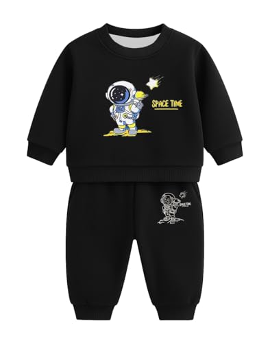 Image of Bold N Elegant Kids Fleece Lined Winter T-Shirt Jogger Set Warm Sweatshirt Pants | Stylish Astronaut Print Winter Co-ord Set for Infant Toddler Teedler Boys n Girls