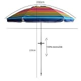 pincho Parasol plażowy 200 cm, Aluminium, UPF+50 blokuje 99% promieni UV, Aluminium, 8 prętów z włókna szklanego, Bardzo lekka 1,5 kg, górne okno