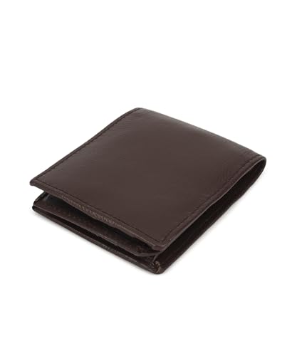 Leatherboss Leather Boys Slim Compact Flap Id Coin Pocket Bifold Wallet with debit credit card holder, Dark Brown