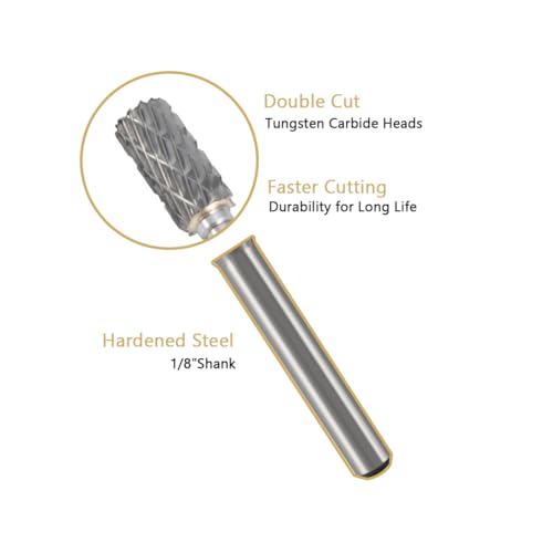 Image of HIDOTOL Carbide Burr Set 10PC 1 /8 inch Shank Tungsten Double Cut Carbide Rotary Burr Set for Metal and Wood Carving, Grinding, Polishing, Engraving, Drilling.