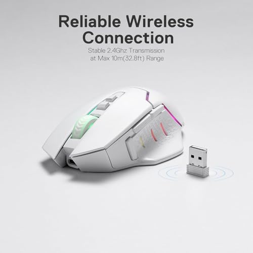 M690 PRO - Mouse da gioco senza fili, 8000 DPI con pulsante di accensione rapido, 8 tasti macro, design ergonomico per PC/Mac/laptop, colore: Bianco - Mouse gaming - Immagine 3