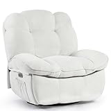 AISALL Rocker Recliner Chair, Power Massage Chair Recliner with Heat for Adults, Oversized Glider Swivel Recliner Lounge Sofa Chair for Living Room, Bedroom, with USB Port, White