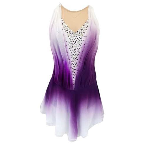 DIJITOO Vestido de patinação artística, fantasia simples de strass gradiente sem mangas para competi