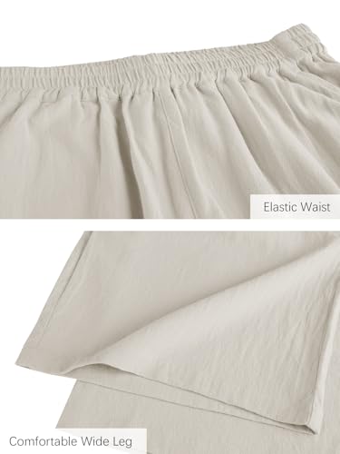 Image of ECUPPER Womens Cotton Cropped Pants Loose Fit Wide Leg Trousers | Casual, Plus Size, Elastic Waist, Capri, 100% Cotton, Slant Pockets, High Rise Waist, Lounge Pants