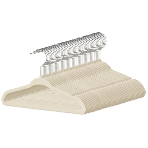 Image of InfiniPower 50 Pack Kids Velvet Hangers, 11 Inch Baby Hangers with Non-Slip Design for Toddler Closet, Infant Clothes, Coats & Skirts, White