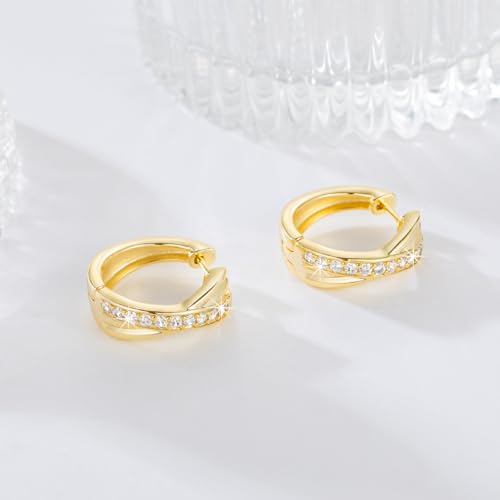 14K Gold Hoop Earrings 14K Gold Earrings for Women Thick Small Diamond Hoop Earring X-shaped Hoops Earring for Women 17MM 5