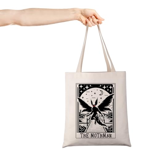 Bolso tote de lona con diseño Mothman, tarot y criptozoología, regalo para fans de criptidos y monstruos miniatura 5