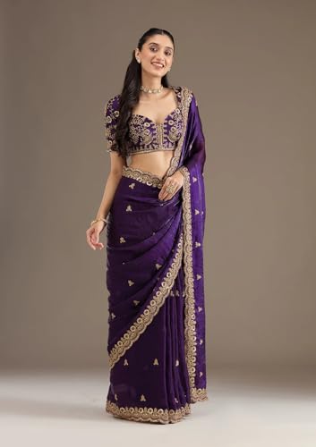 Image of Yashika Women's Organza Satin Butti Work With Zari Lace Border Embroidered Saree| Women Sari
