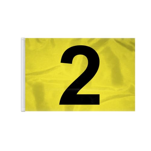 AGAS Numbered Golf Flags - 14 x 20 inch Numbered Flags for Golf Course No 2 - Yellow Putting Green Flags with Black Numbers - Golf Flag 2 - Outdoor Nylon 18 Hole Golf Flags Yellow & Black Putting Green Golf Flag Tube #2