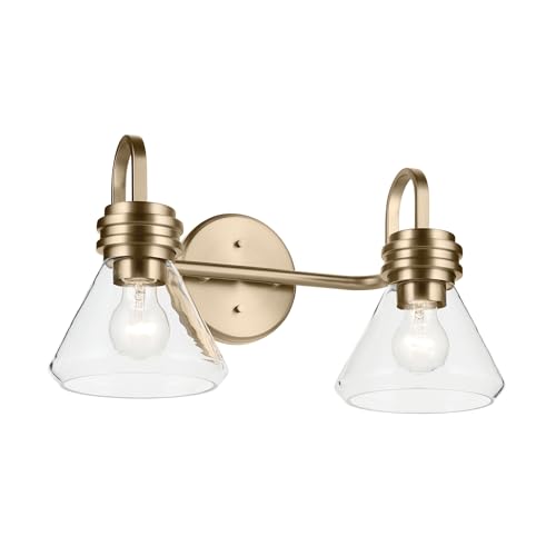 Image of Kichler Farum 19.25 inch 2-Light Bathroom Vanity Light Fixture with Clear Glass in Champagne Bronze for Vanity Mirror, Jack & Jill Layout, Over Mirror (19.25 inch W x 9.5 inch H), 55154CPZCLR