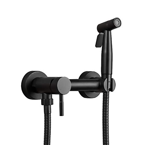 Pulverizador de bidé de mano negro para inodoro Pulverizador de pañales de tela de bebé de agua fría y caliente de latón Pulverizador de inodoro de una sola manija montado en la pared con manguera de
