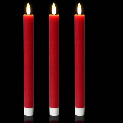 Image of Wondise Burgundy Real Wax Flameless Taper Candles with Timer