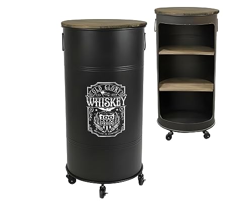 Urban Living LOFT & Metal Bar BIDON avec roulettes Design Old Glory Whiskey D50CM X H100CM