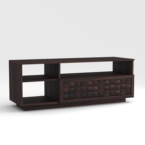 Image of Solid Sheesham Wood TV Unit for Living Room 55 Inch Furniture - Wooden TV Unit with Storage Cabinet with Drawer, 3 Shelves Wooden TV Cabinet - Accommodates up to 55-Inch TV (Asher, Walnut)
