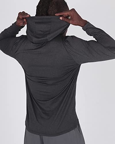 Alive Men's Shirt With Hood Performance Long Sleeve Hooded Tshirt Lightweight Top Exercise Fishing Outdoor Clothes (X-Large Black Hthr) #TOP1