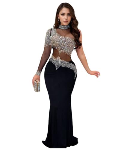 Image of PORRCEY Women's Sexy Elegant Rhinestone Bodycon Dress Hot Drilling Clubwear