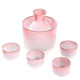 loyfreeyo 冷酒器セット 清酒セット 日本酒セット 耐熱ガラス製 冷酒・濁酒両用 黄酒グラス 徳利 おちょこ 酒宴用 おしゃれ プレゼント ギフト最適 家庭宴会・接待・贈り物に最適な高級酒器セット (ピンク)