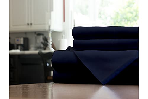 4 Piece - Navy Blue Bed Sheet Set - Solid King Size 76X80 Fits Up To 8-12" Inches Deep Pocket - Hotel Luxury Bed Sheets - Extra Soft -100% Breathable Organic Cotton Sheet Set 800Tc (Navy Blue) #TOP7