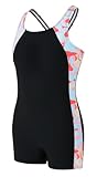 FEOYA Kinder Sportbadeanzug Fitness Uv-Schutz Teenager Badeanzug Wettkampf Sport Kids Badeanzüge Mädchen Einteiliger Mit Shorts Neoprenanzug Schwimmanzug Badebekleidung Schwarz 12 13 Jahre