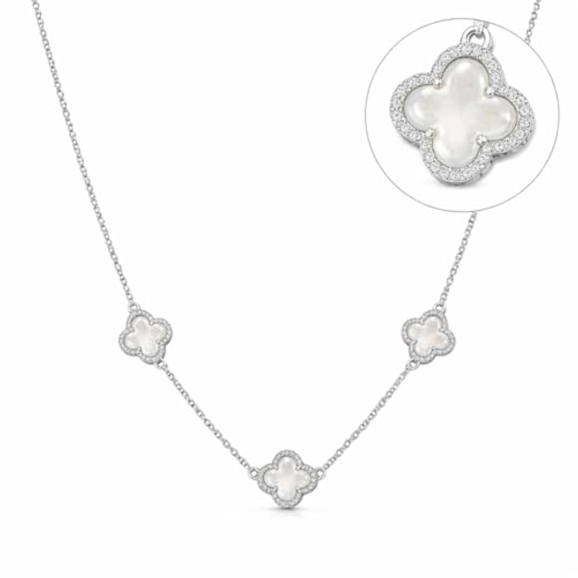 Women's 925 Sterling Silver Clover Station Necklace