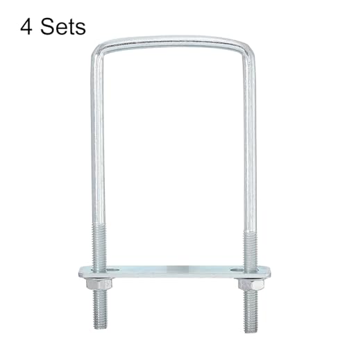Image of uxcell Square U-Bolts, 4 Sets 90mm Inner Width 180mm Length M8 Zinc-Plated Carbon Steel U Clamp Bolt with Nuts and Plates, for Boat Trailer