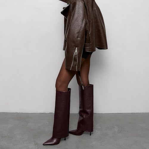 Image of VIUGJNEX Fold Over Boots for Women Fall Tall Knee High Boots
