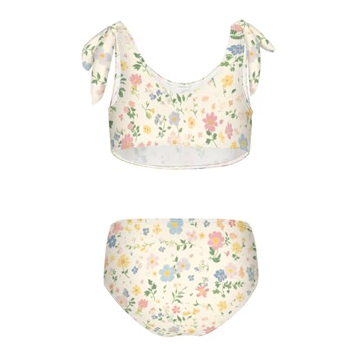 KLL Beautiful Vintage Pattern Bouquets Girls 2 Piece Bikini Sets Beach Bathing Suit Swimming Suits Cute Shoulder Strap2
